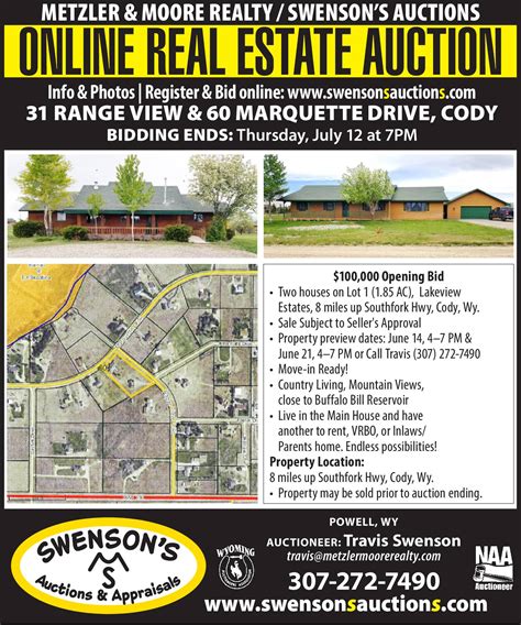 Swenson auctions - Greybull Consignment Online Auction 1st PREVIEW TODAY!!!! WHEN: Monday March 7th, 3:00PM - 6:00PM LOCATION: 601 Industrial Ave Greybull, WY 82426...